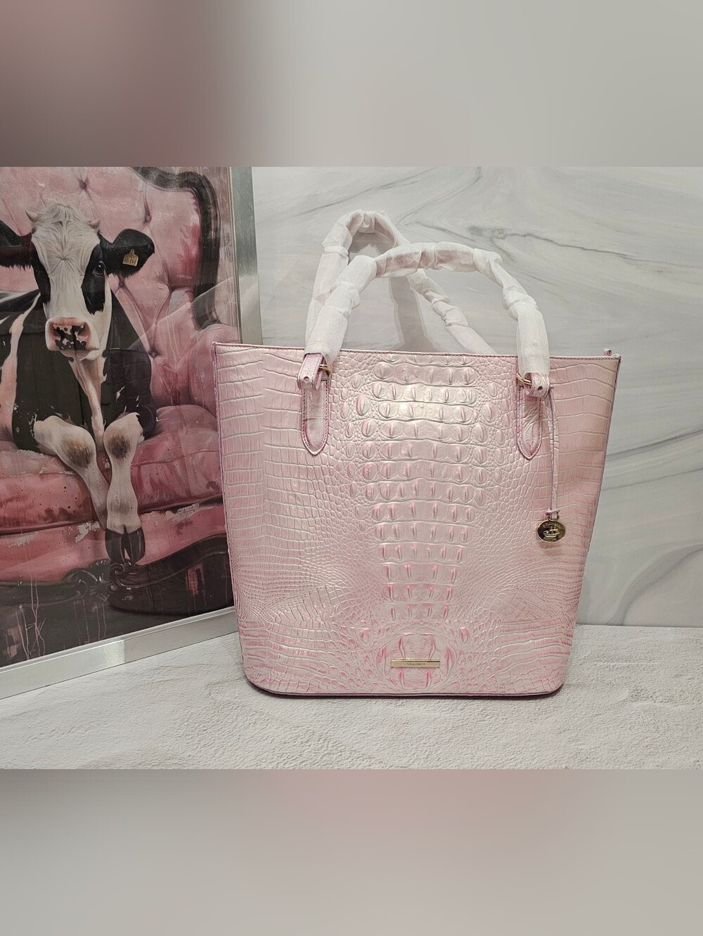RARE NWT Brahmin Ezra Rose Water Melbourne 3 Eyes On Tote + Heart Pouch Set - Picture 2 of 16